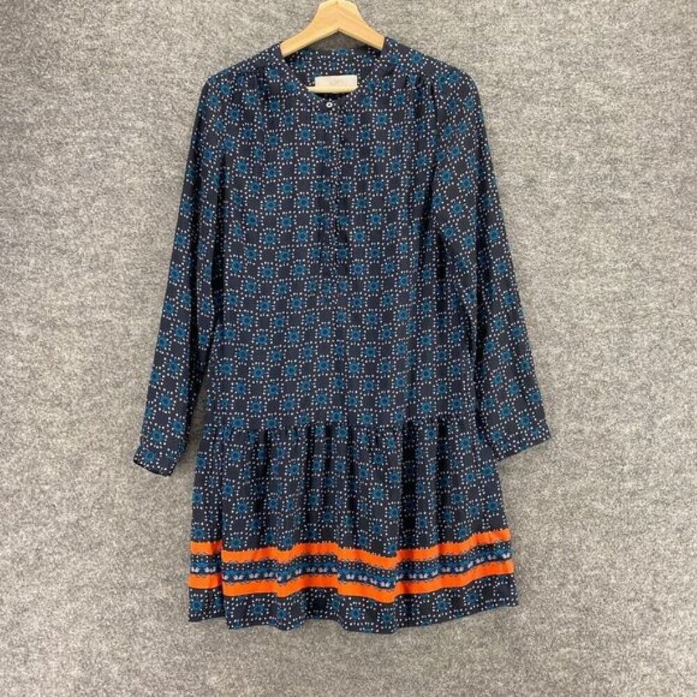 Loft Dress Women S Small Black Geometric Shift Short Crew Neck Long Sleeve